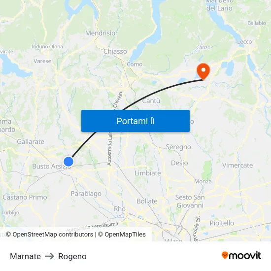 Marnate to Rogeno map