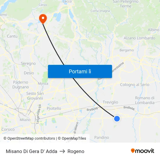 Misano Di Gera D' Adda to Rogeno map