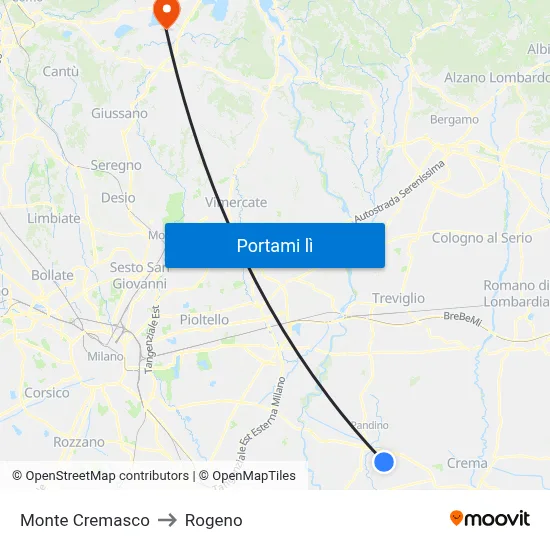 Monte Cremasco to Rogeno map