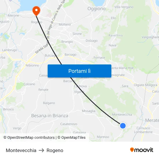 Montevecchia to Rogeno map