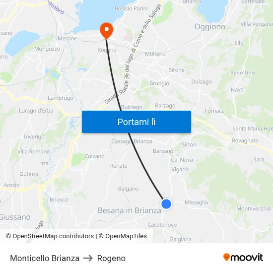 Monticello Brianza to Rogeno map