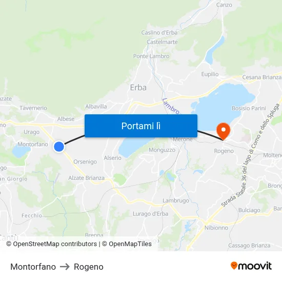 Montorfano to Rogeno map