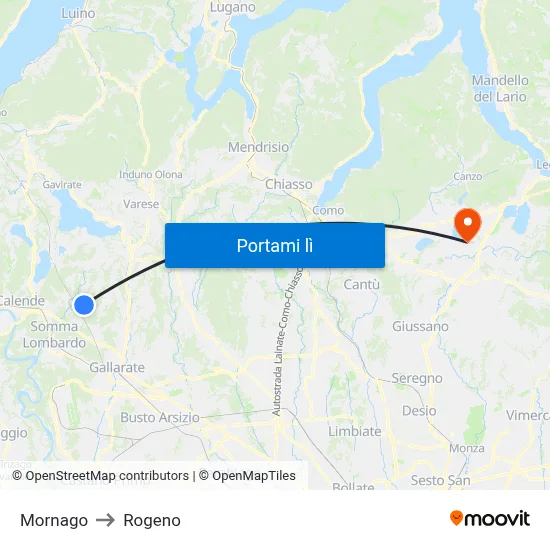 Mornago to Rogeno map