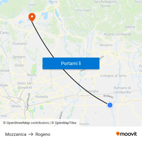 Mozzanica to Rogeno map