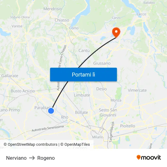 Nerviano to Rogeno map