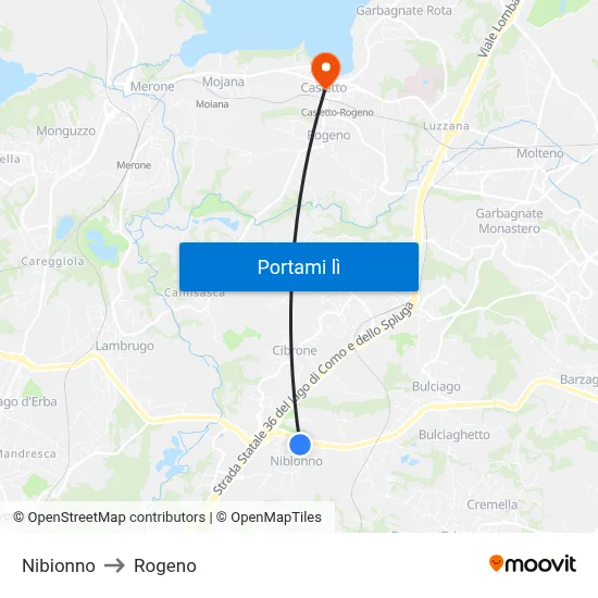Nibionno to Rogeno map