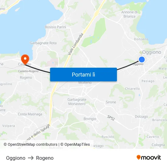 Oggiono to Rogeno map
