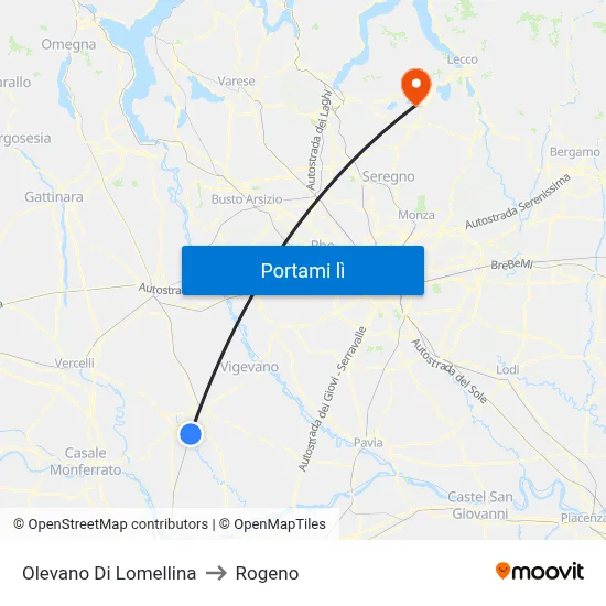 Olevano Di Lomellina to Rogeno map