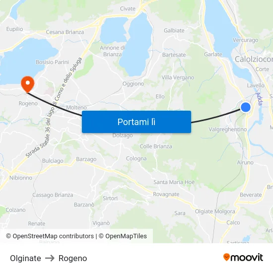Olginate to Rogeno map