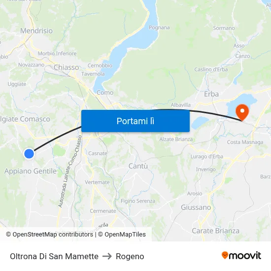 Oltrona Di San Mamette to Rogeno map