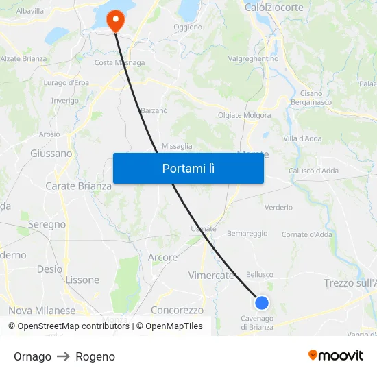 Ornago to Rogeno map