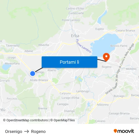 Orsenigo to Rogeno map