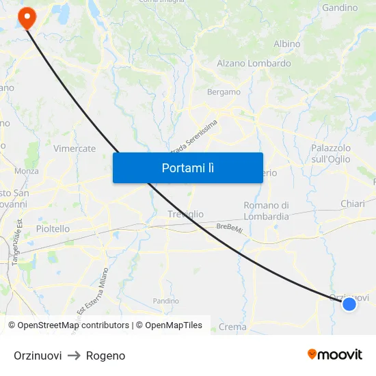 Orzinuovi to Rogeno map