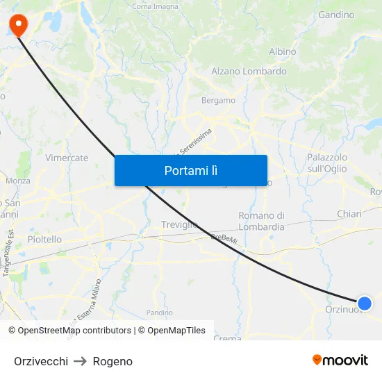 Orzivecchi to Rogeno map
