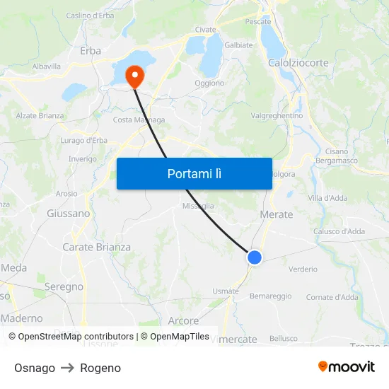 Osnago to Rogeno map