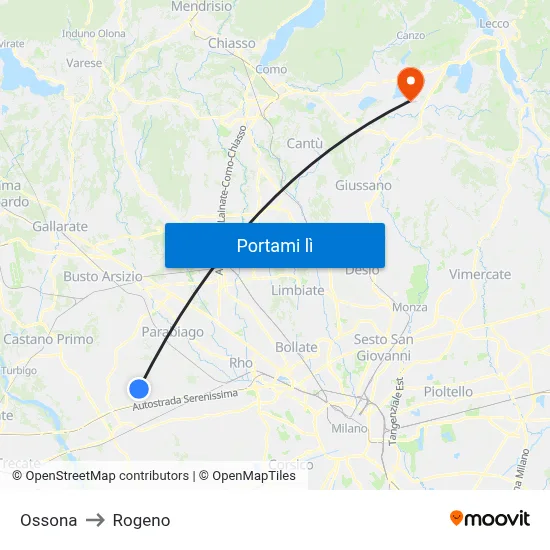 Ossona to Rogeno map