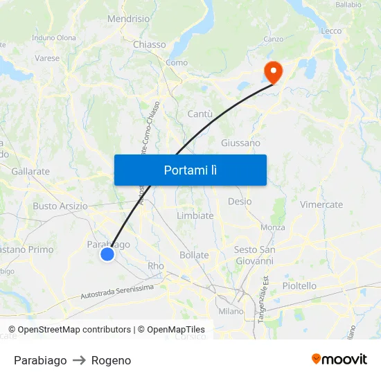 Parabiago to Rogeno map