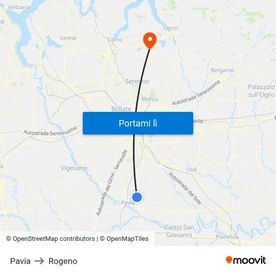 Pavia to Rogeno map