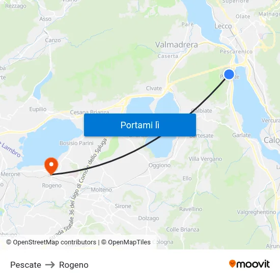 Pescate to Rogeno map