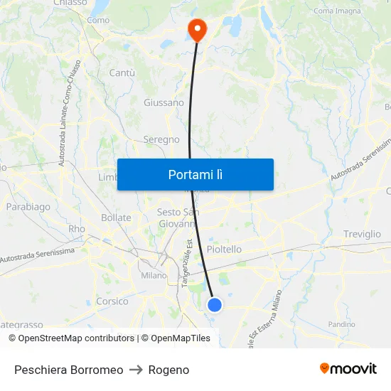 Peschiera Borromeo to Rogeno map