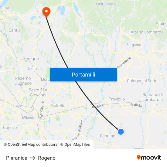 Pieranica to Rogeno map