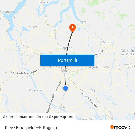 Pieve Emanuele to Rogeno map