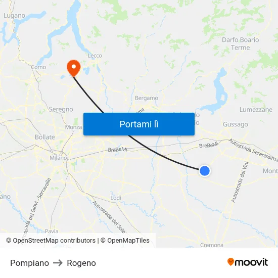 Pompiano to Rogeno map
