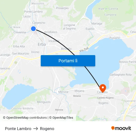 Ponte Lambro to Rogeno map