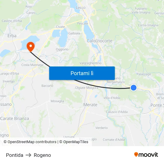 Pontida to Rogeno map