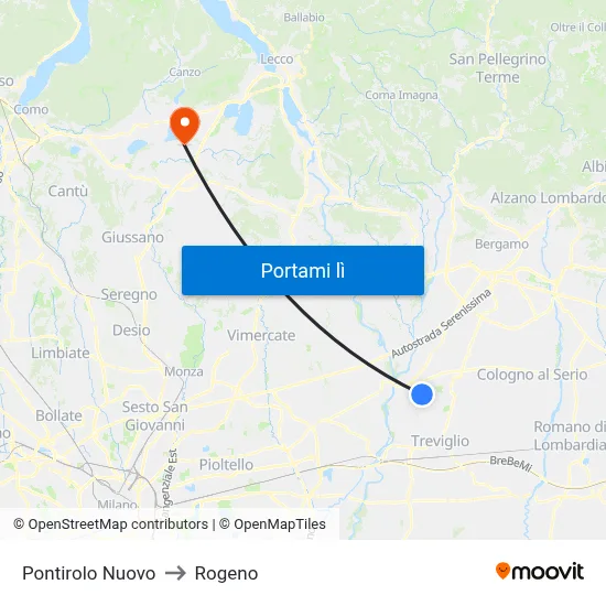 Pontirolo Nuovo to Rogeno map