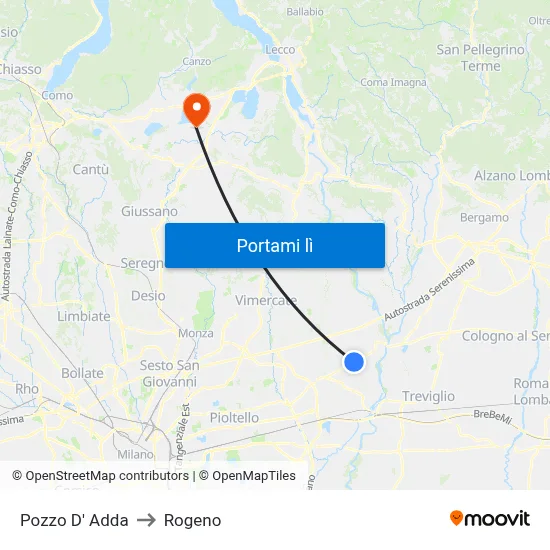 Pozzo D' Adda to Rogeno map