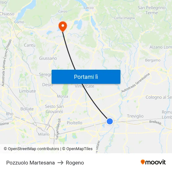 Pozzuolo Martesana to Rogeno map