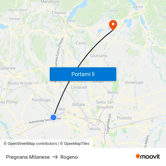 Pregnana Milanese to Rogeno map