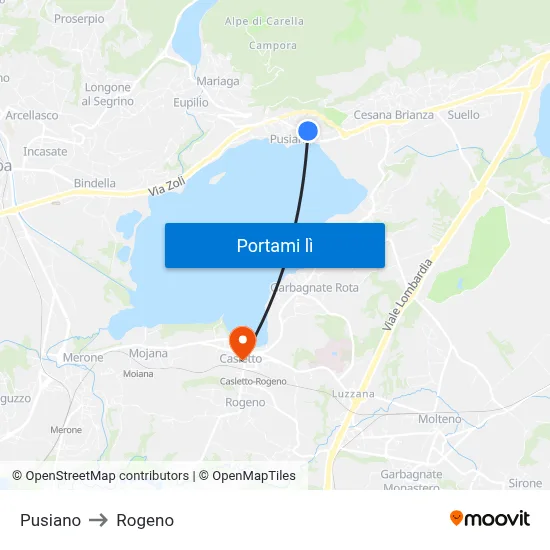 Pusiano to Rogeno map