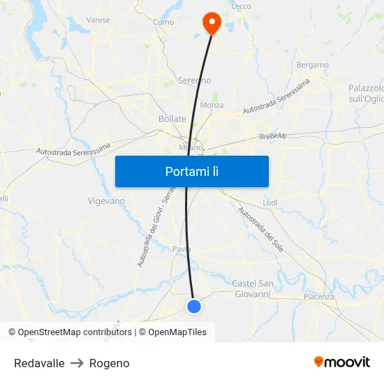 Redavalle to Rogeno map