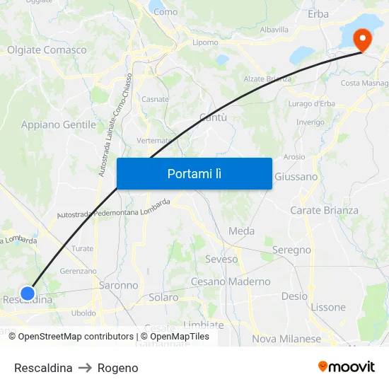Rescaldina to Rogeno map