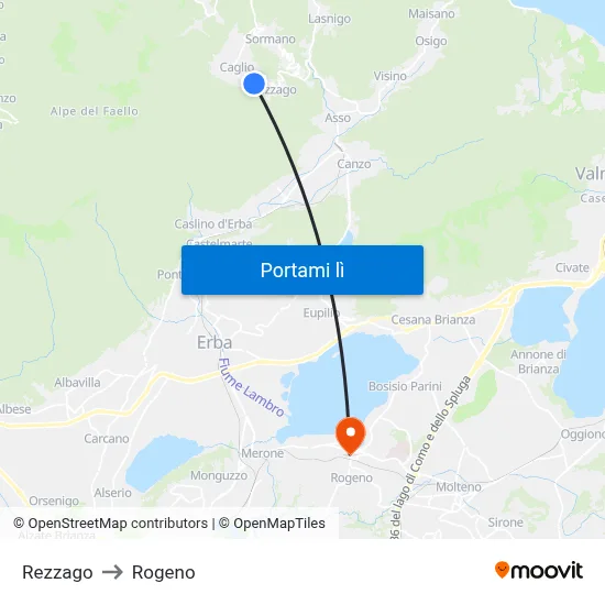Rezzago to Rogeno map