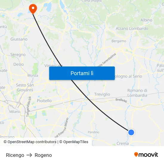 Ricengo to Rogeno map