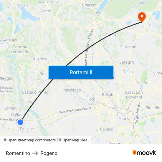 Romentino to Rogeno map