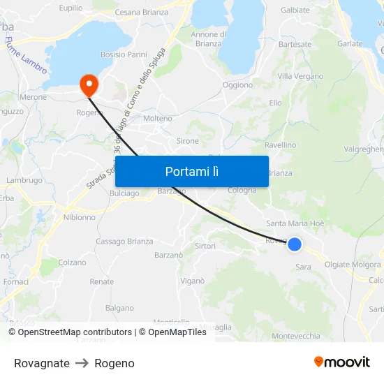 Rovagnate to Rogeno map
