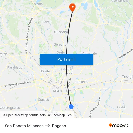 San Donato Milanese to Rogeno map