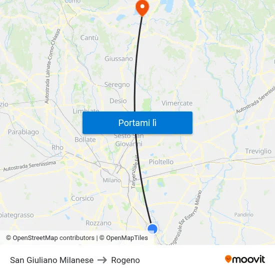 San Giuliano Milanese to Rogeno map
