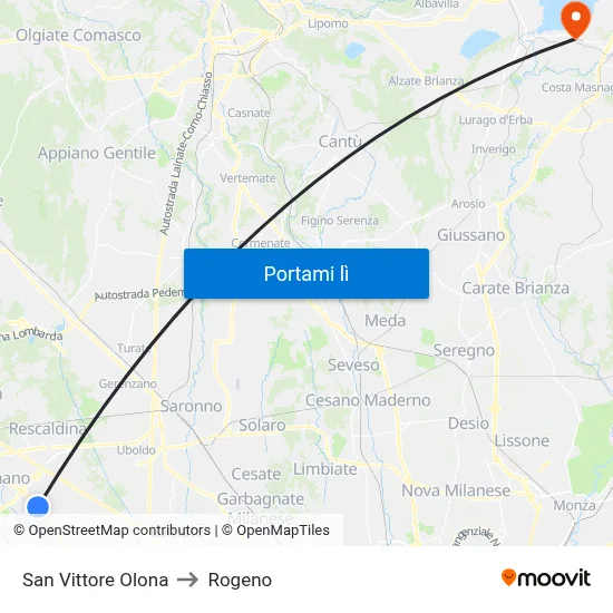 San Vittore Olona to Rogeno map