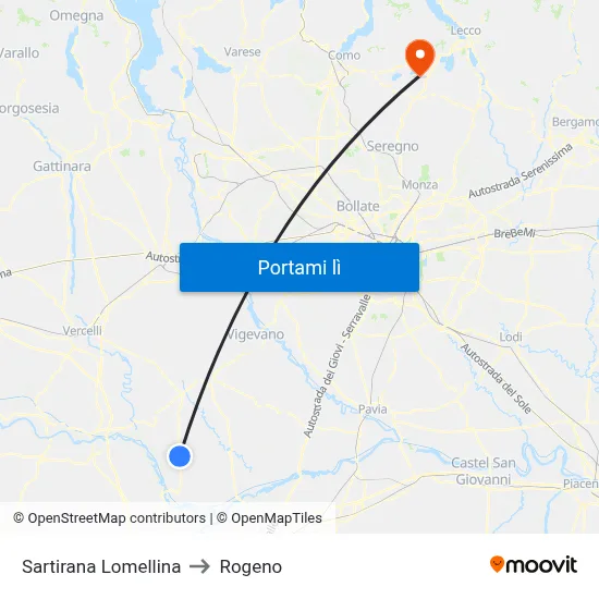 Sartirana Lomellina to Rogeno map