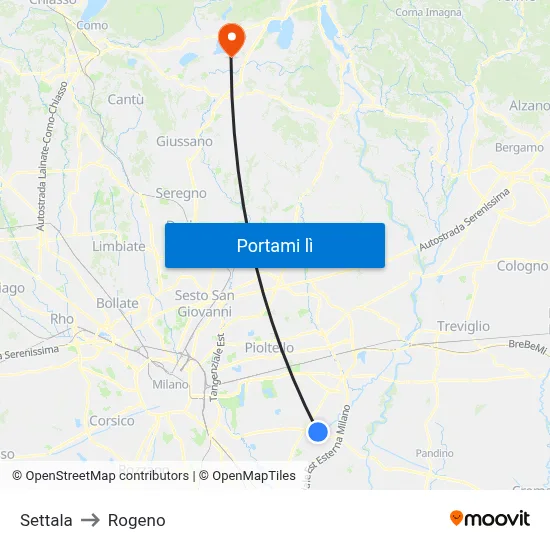 Settala to Rogeno map