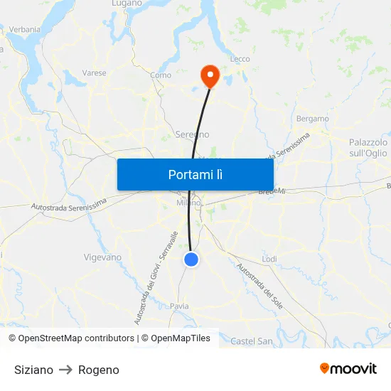 Siziano to Rogeno map