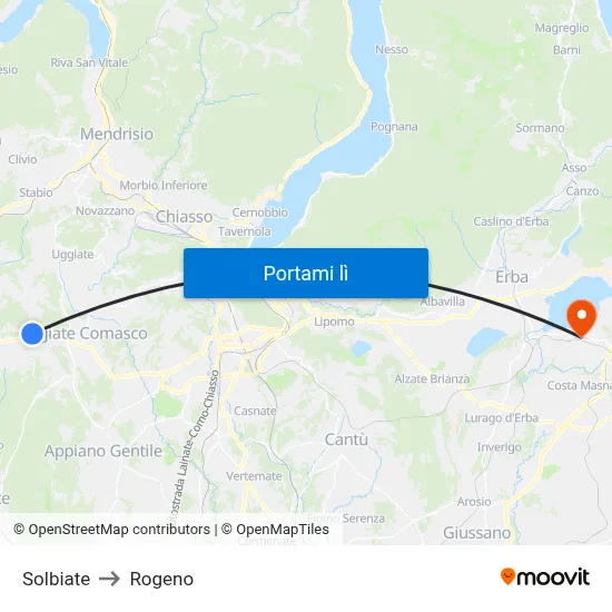 Solbiate to Rogeno map