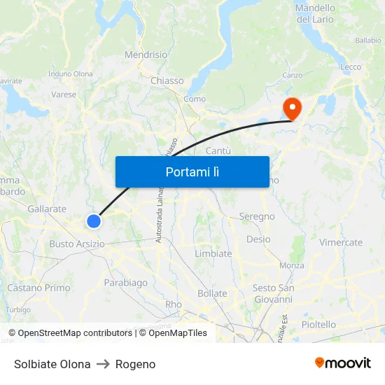 Solbiate Olona to Rogeno map