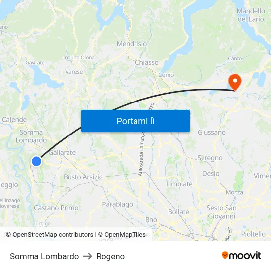 Somma Lombardo to Rogeno map