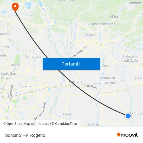 Soncino to Rogeno map